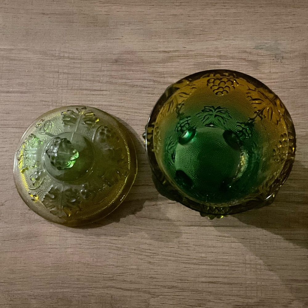 Vintage Mid Century Green and yellow candy dish